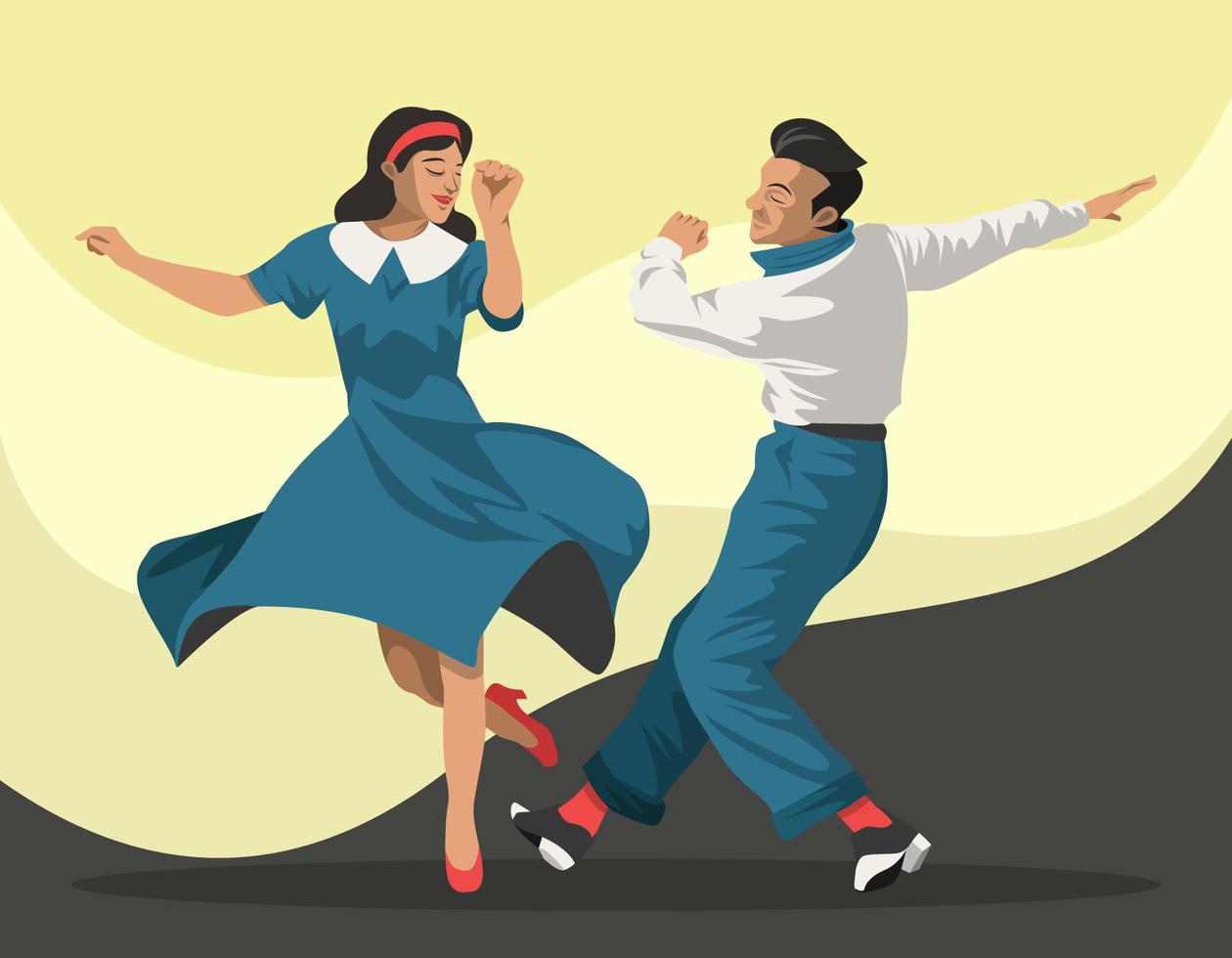 Couple Dressed in 1940s Fashion Dancing a Tap Dance, Vector Illustration.