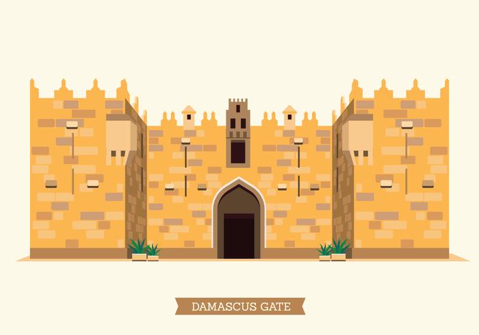 La ilustración de la puerta de Damasco de la ciudad vieja de Jerusalén vector