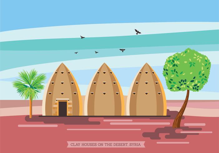 Illustration of Clay Houses on the Desert, Syria