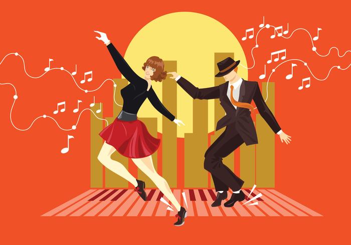 Illustration of Couple Dressed in 1940s Fashion Tap Dancing vector