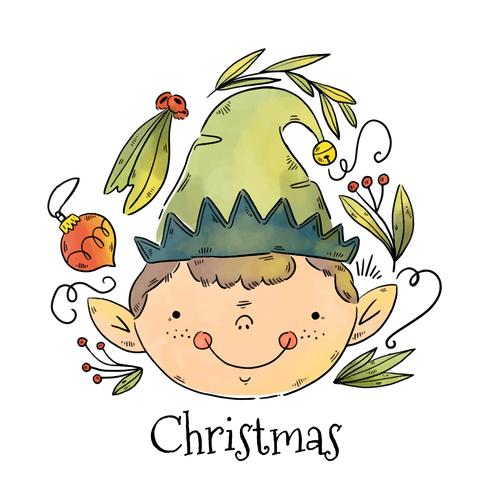 Lindo Santa Elf Smiling Vector