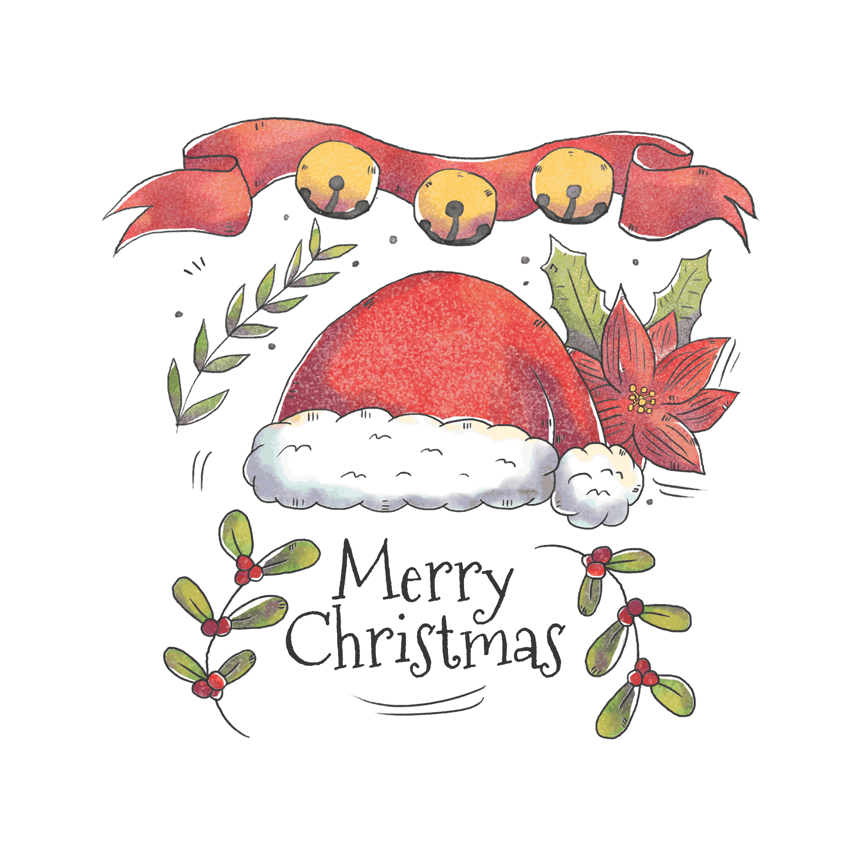 Download Cute Santa Hat With Christmas Leaves and Poinsettia Vector ...