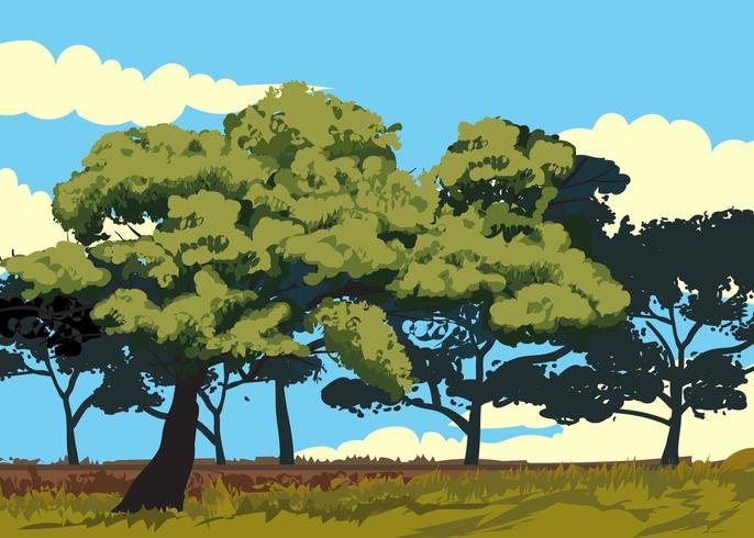 Paisaje del vector del árbol de goma