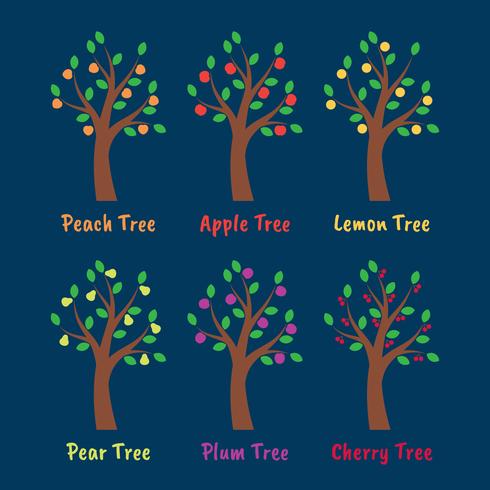 Trees And Fruits Illustration Set vector