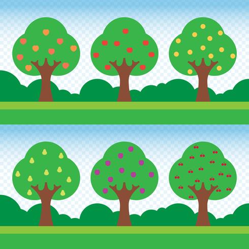 Trees And Fruits Illustration Set vector