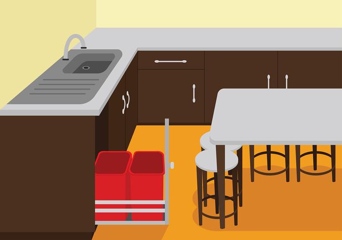 Waste Basket in the Kitchen Free Vector