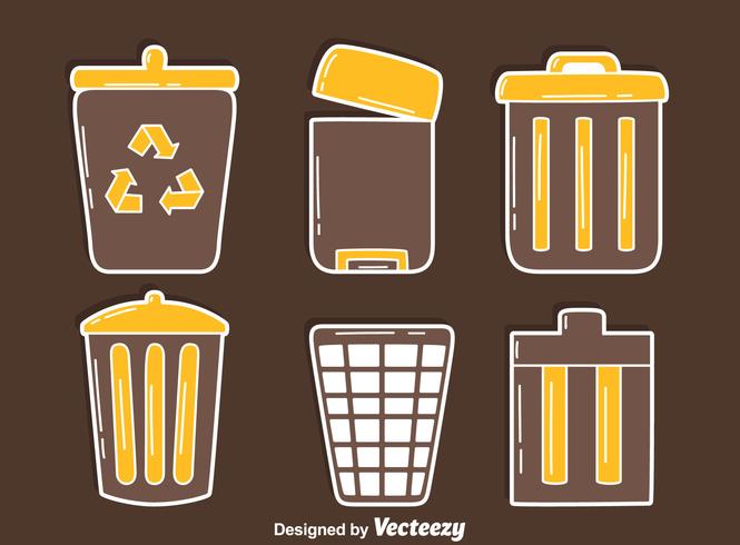 Waste Basket Icons On Brown Vector