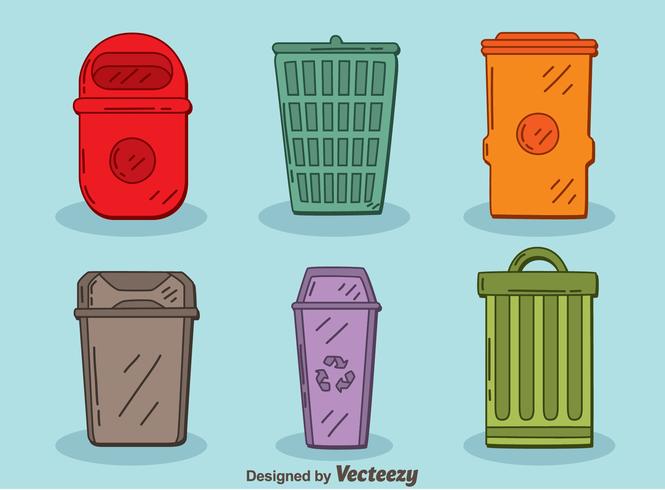 Hand Drawn Colored Waste Basket Vector