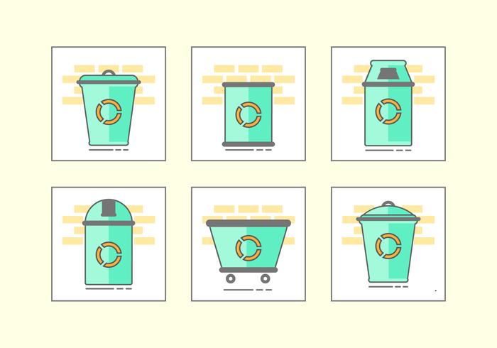 Green Waste Basket Icon Set vector