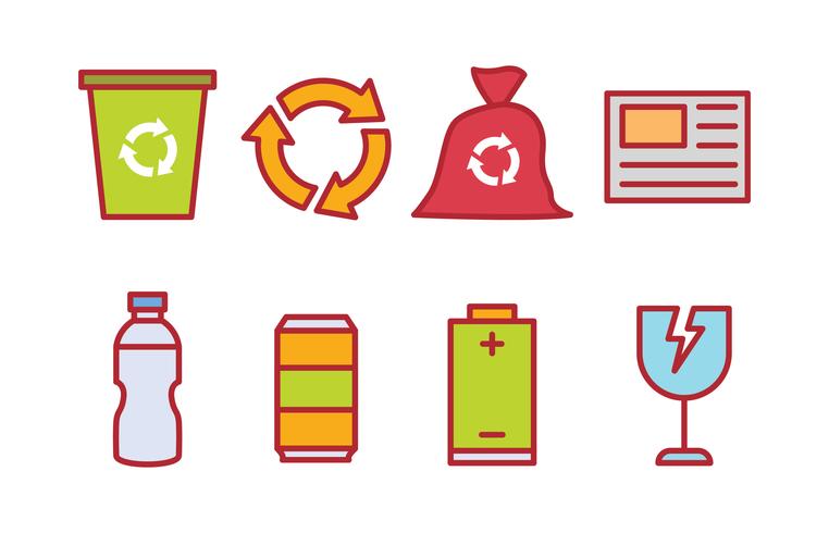 Recycling waste sorting icon pack vector