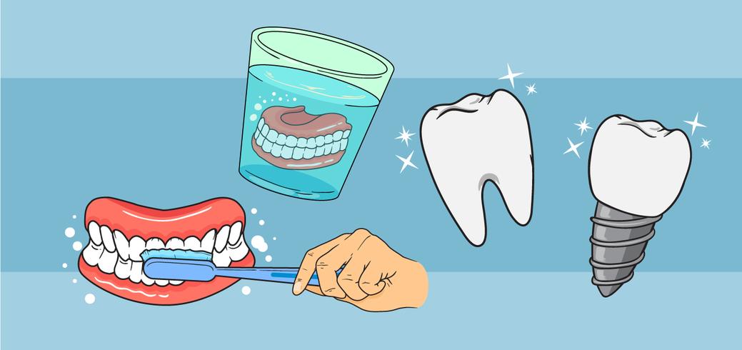 Vectores de cuidado de dientes falsos