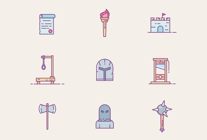 Filled Outline Medieval Icons vector