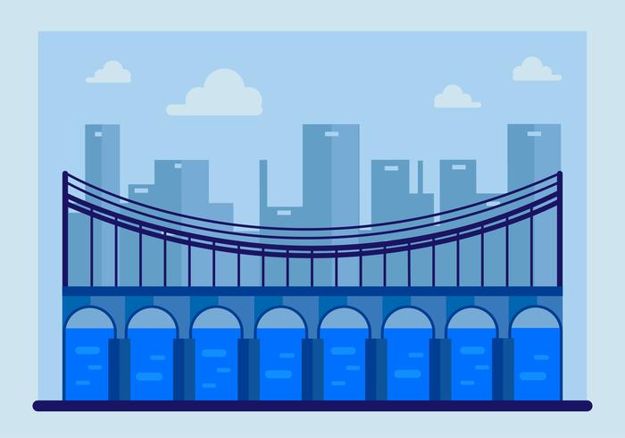 Blue Bridge with Guardrail Vector 