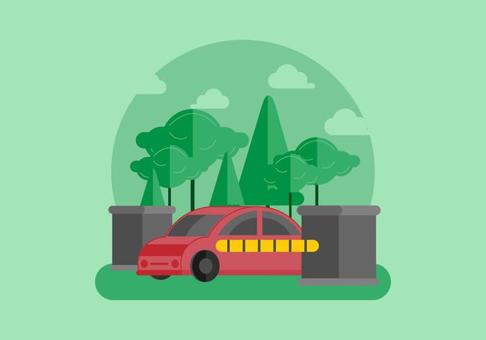Red Car Behind Guardrail Vector 