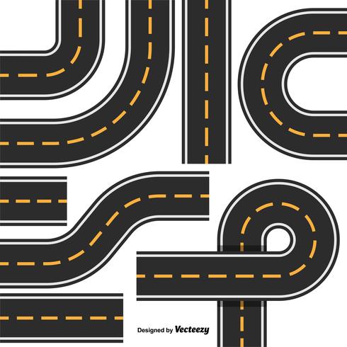 Road Map Design Element Set. Top View Position. Highway Parts vector