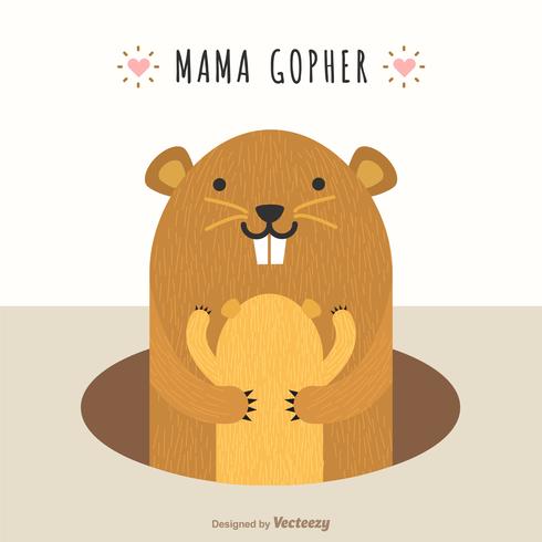 Mama Gopher Hug Cub Cute Vector Illustration