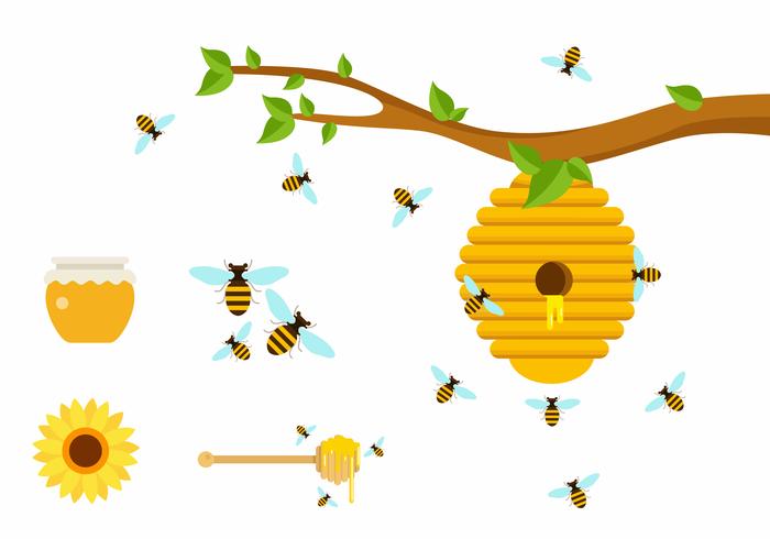 Flat Honey Bees vector