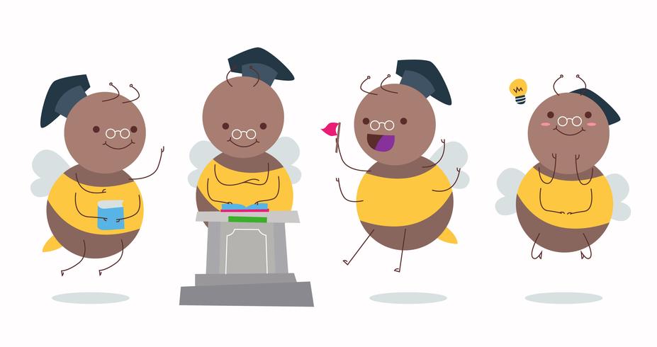 Funny Professor Hornets Character Vector Illustration