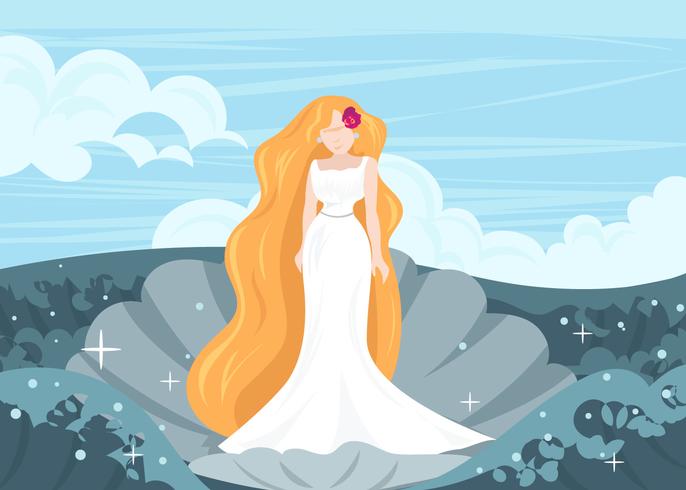 Greek Goddess Aphrodite In A Shell Vector Vector Art At Vecteezy