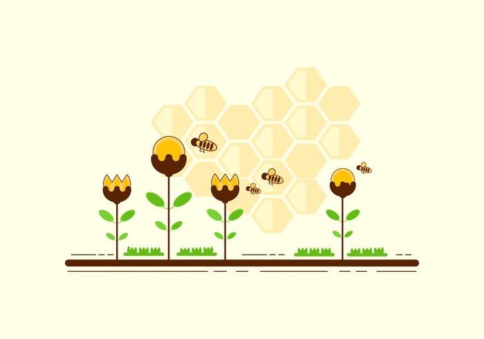 Cartoon Hornets over Flowers Vector 