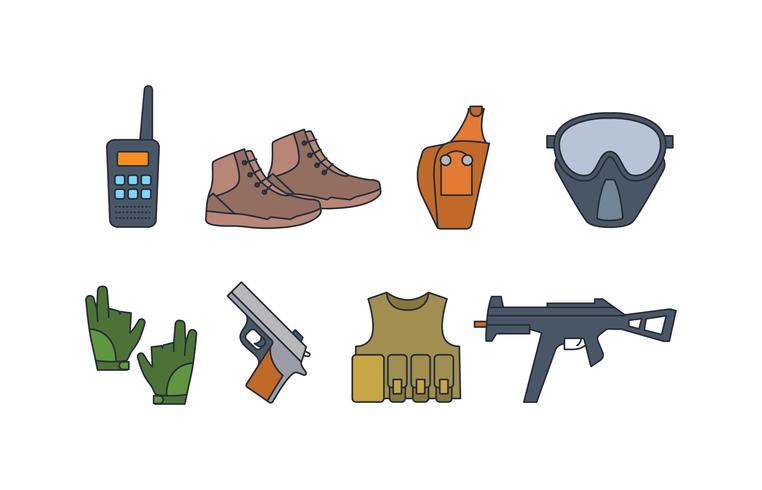 Airsoft equipment icon pack vector