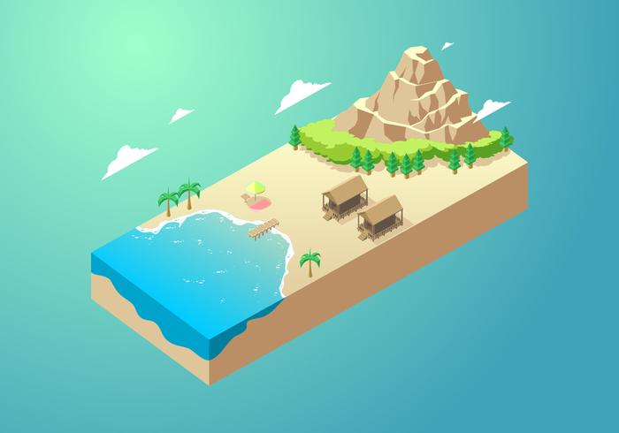 Isometric Wooden House At Cove Free Vector