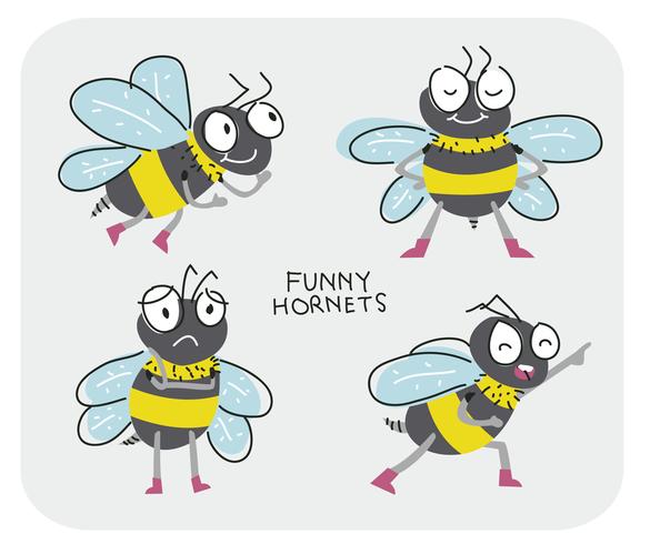 Funny Hornets Personaje de dibujos animados Pose Vector Illustration