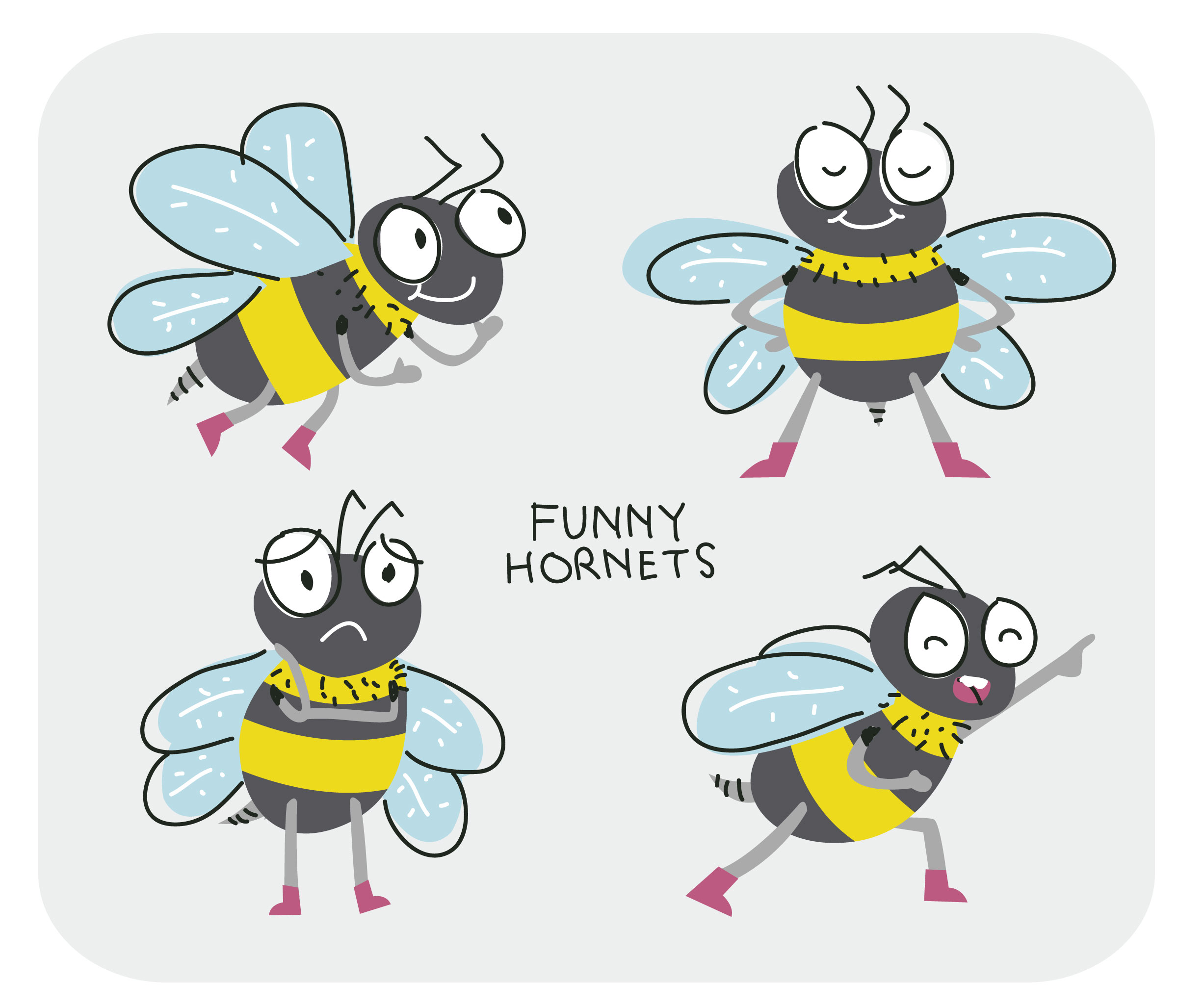 Download Funny Hornets Cartoon Character Pose Vector Illustration ...