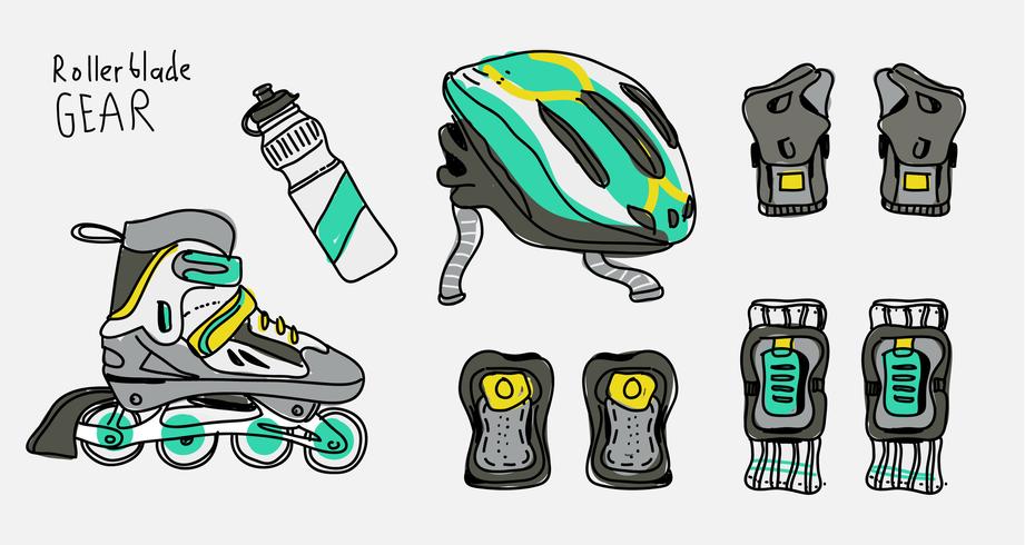 Rollerblade Safety Gear Dibujado a mano ilustración vectorial vector