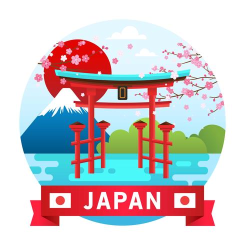 Shrine, Fuji, Sakura Japan Landscape vector