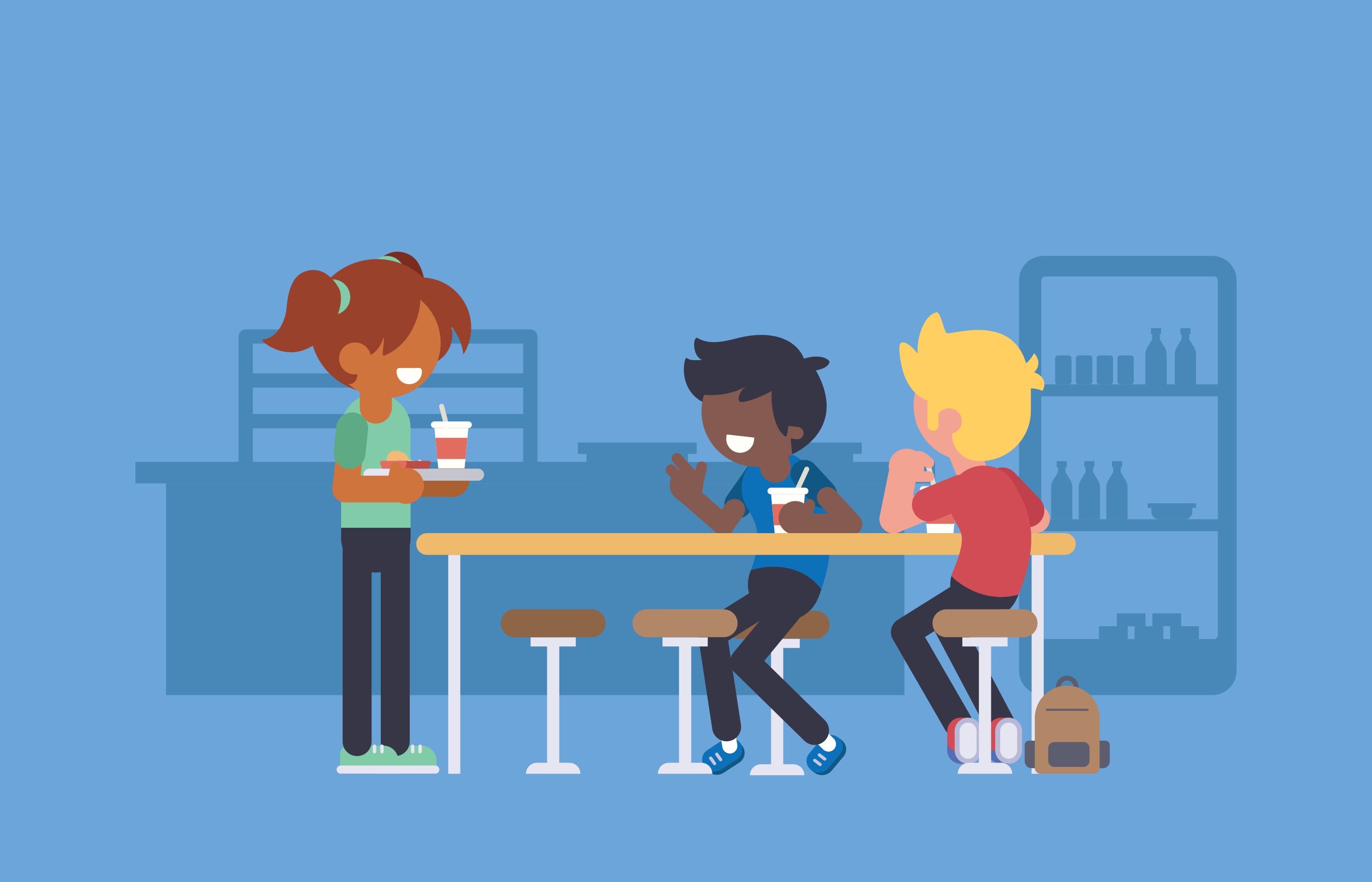 School Kids Eating At School Canteen 168262 Vector Art at Vecteezy