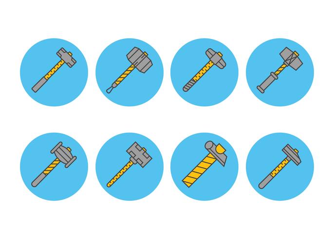 Sledgehammer linear icon set vector