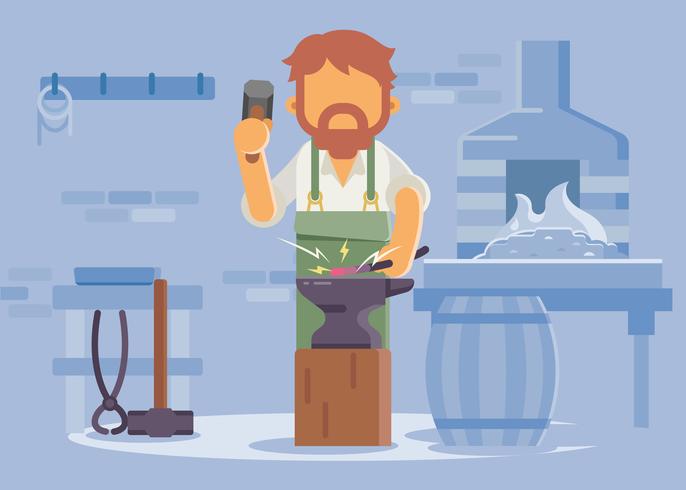 Blacksmith Forging Metal on Anvil Illustration vector