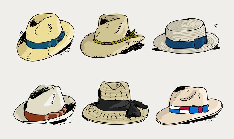 Panama Hat Collection Hand Drawn Doodle Vector Illustration