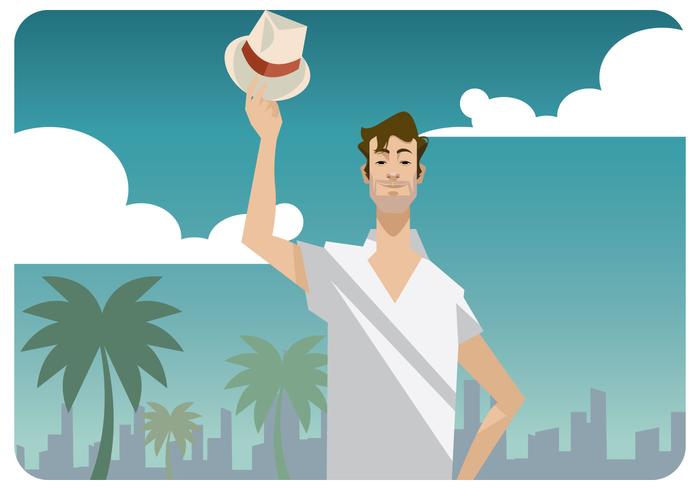 Man Raising His Panama Hat Vector 