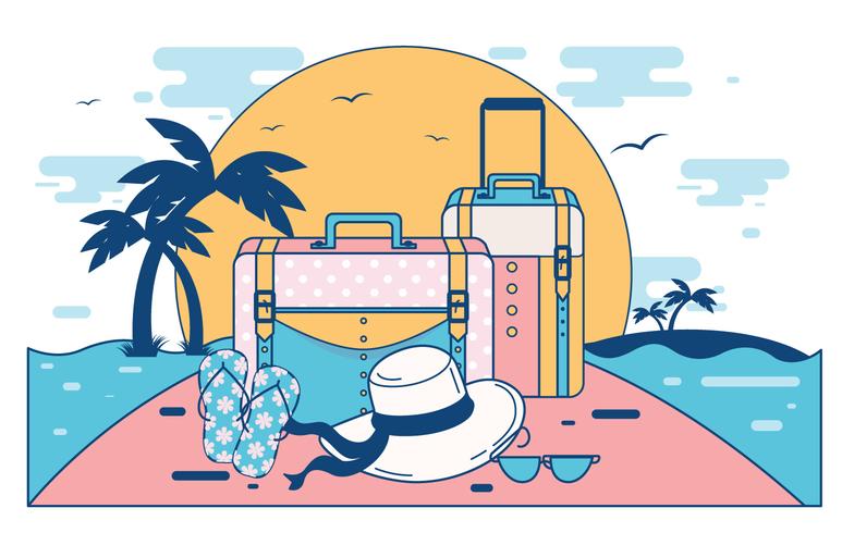 Tarjeta de viaje de verano con Panama Hat Vector