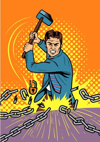 Businessman Smashing Chain Vector 