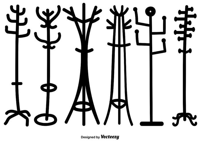 Vector Set Of Cartoon Style Coat Stand Silhouettes