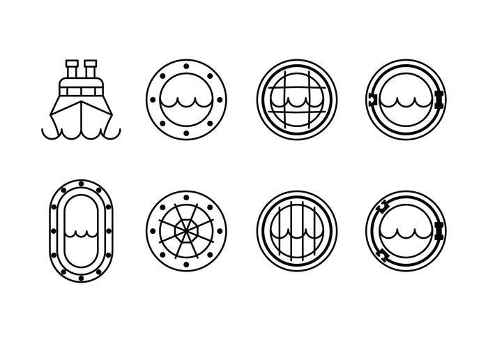 Ship window set icons vector