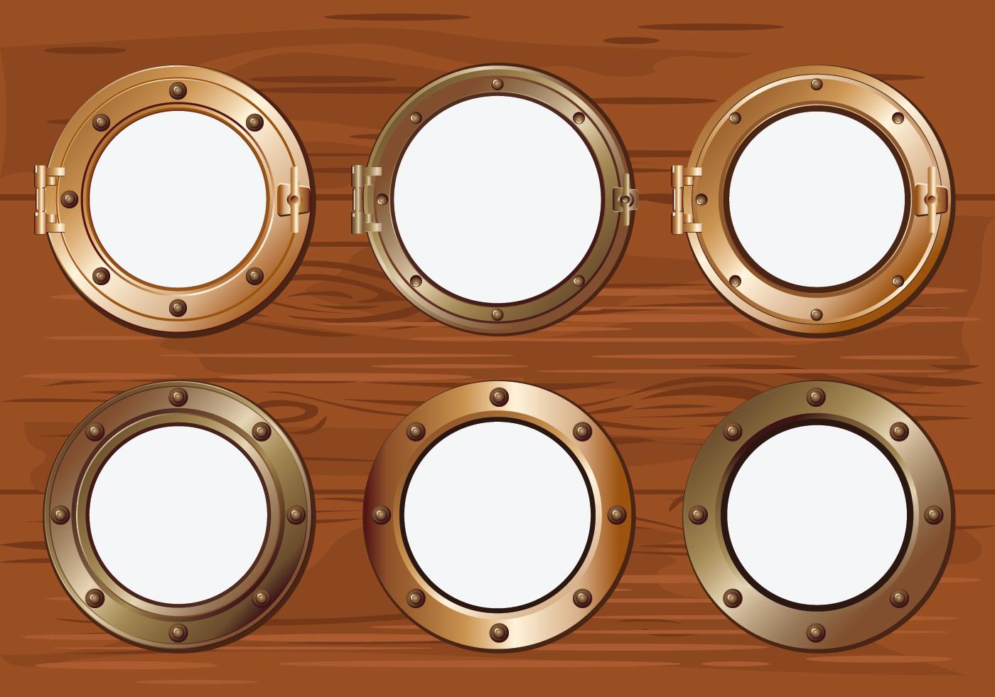 Gold Porthole or Ship Window on Wood Background 168465 Vector Art at