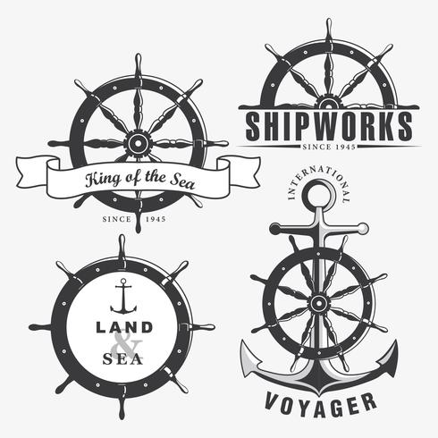 Ship Wheel Badge Set Vector