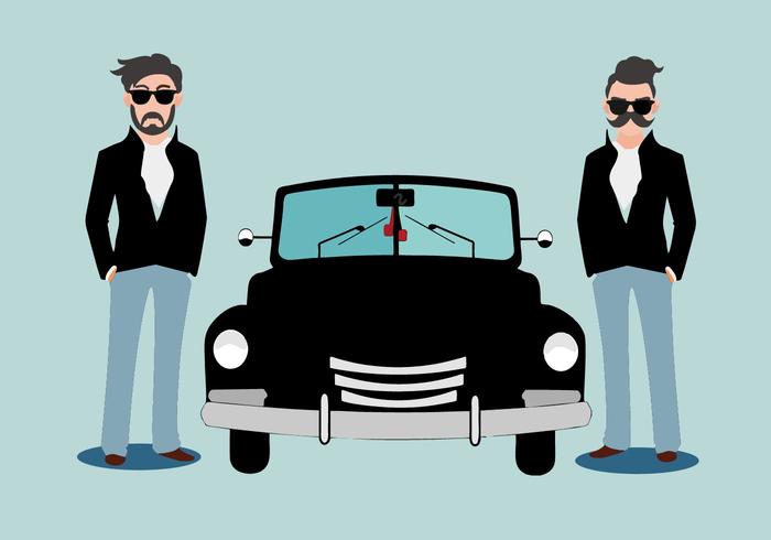 Greaser gratis de pie detrás de Classic Car Vector