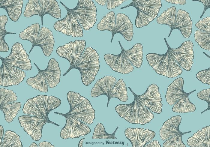 Vector Hand Drawn Gingko Leaf Seamless Pattern