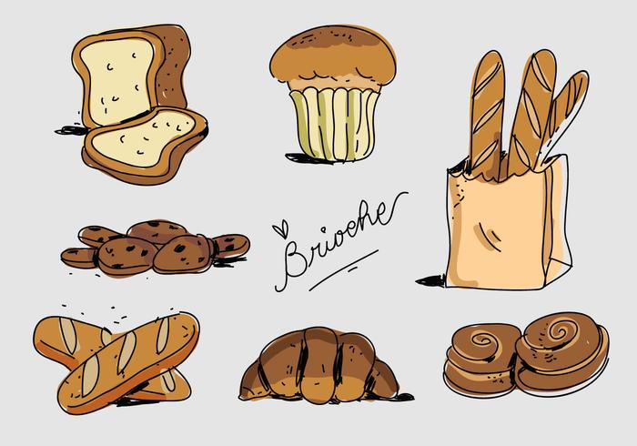 French Bakery Brioche Hand Drawn Vector Illustration