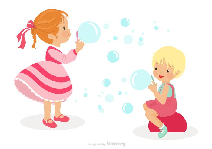 Cute Kids Playing With Bubble Blower Vector