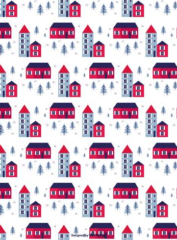 Winter Town Vector Pattern