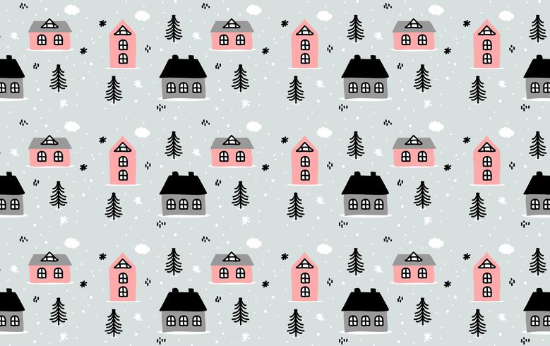 Hand Drawn Winter House Pattern vector