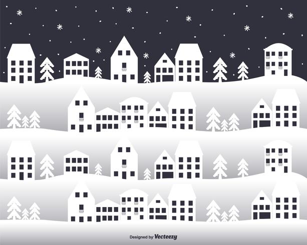 City In Winter Vector Background 