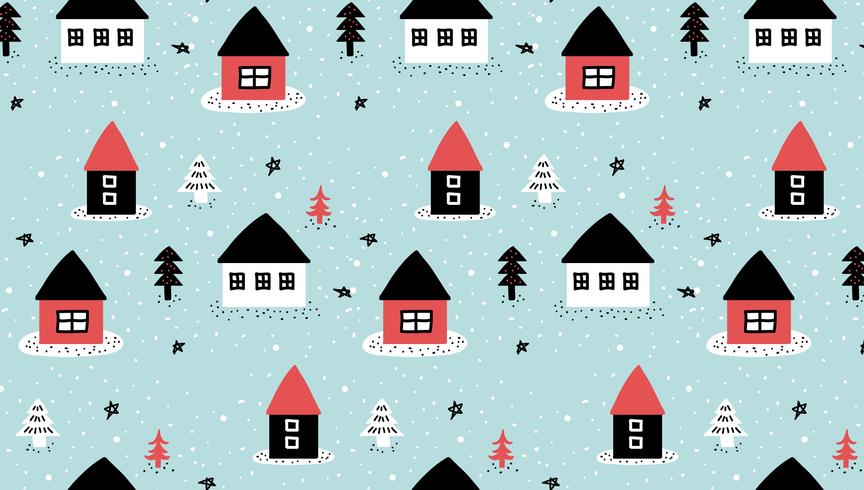 Doodle Winter House Pattern vector