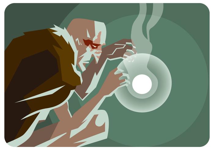 Old Shaman And The Light Ball Vector